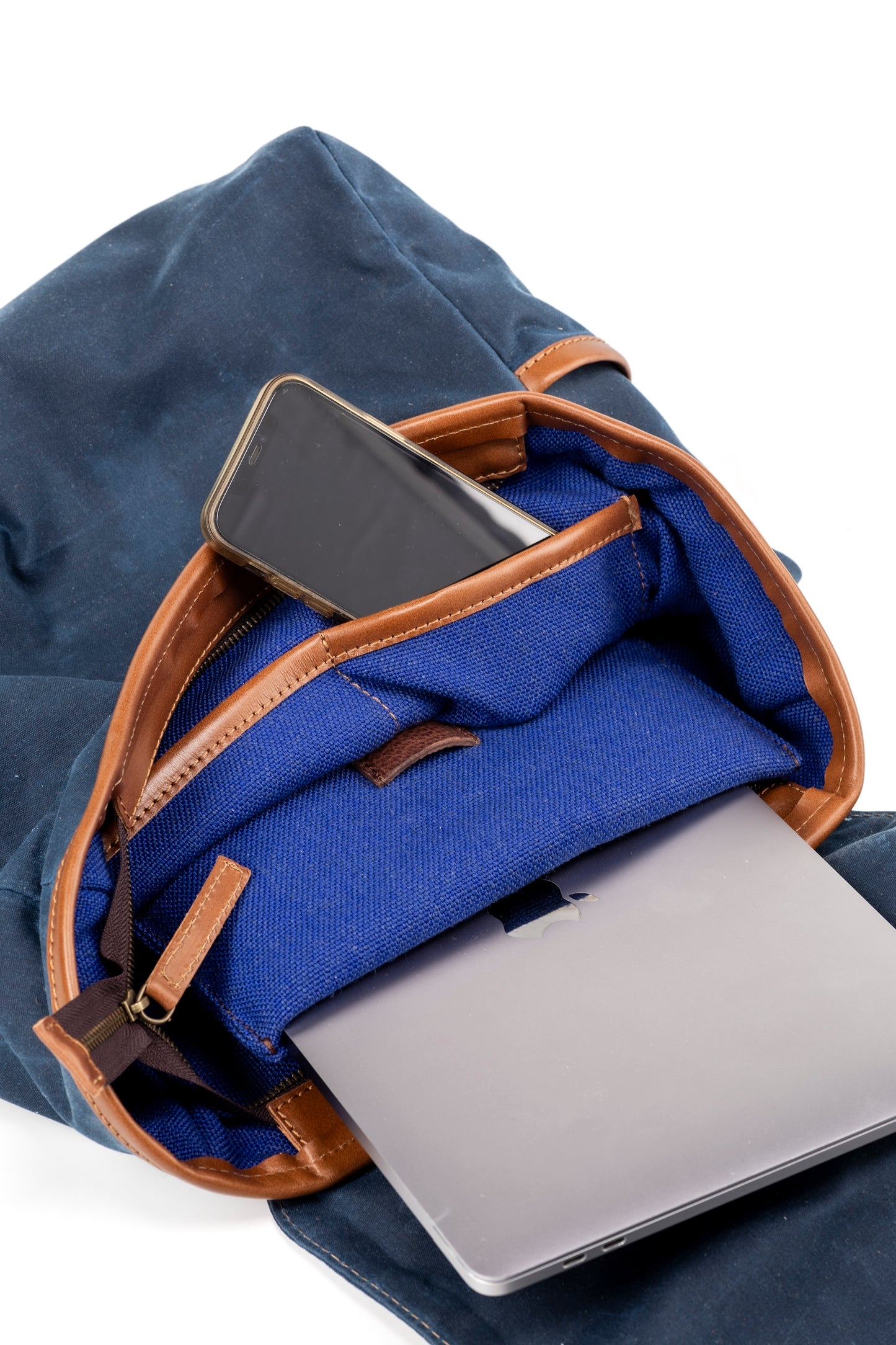Zaino in pelle in cotone cerato Made In Usa Blu