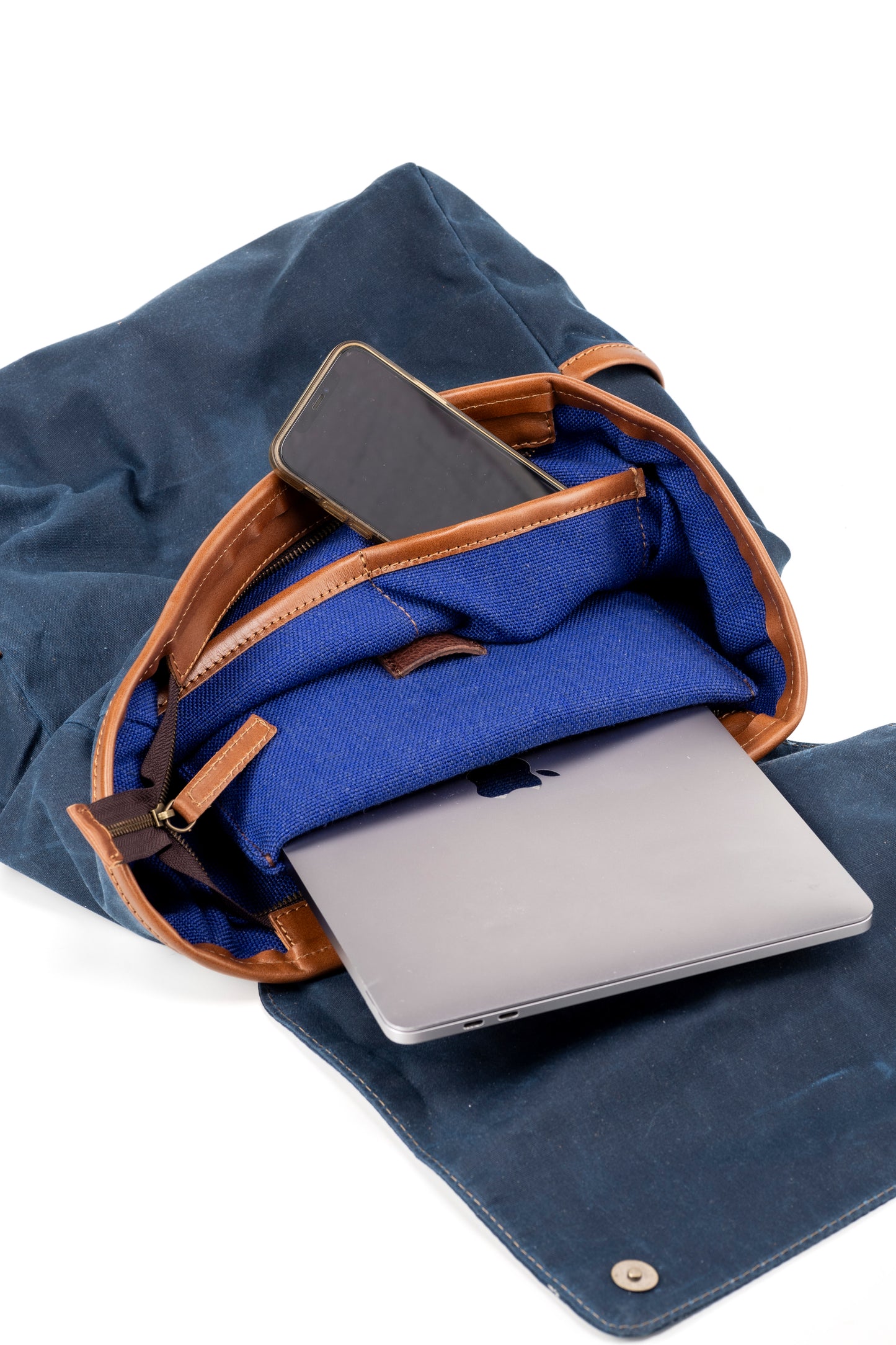Zaino in pelle in cotone cerato Made In Usa Blu