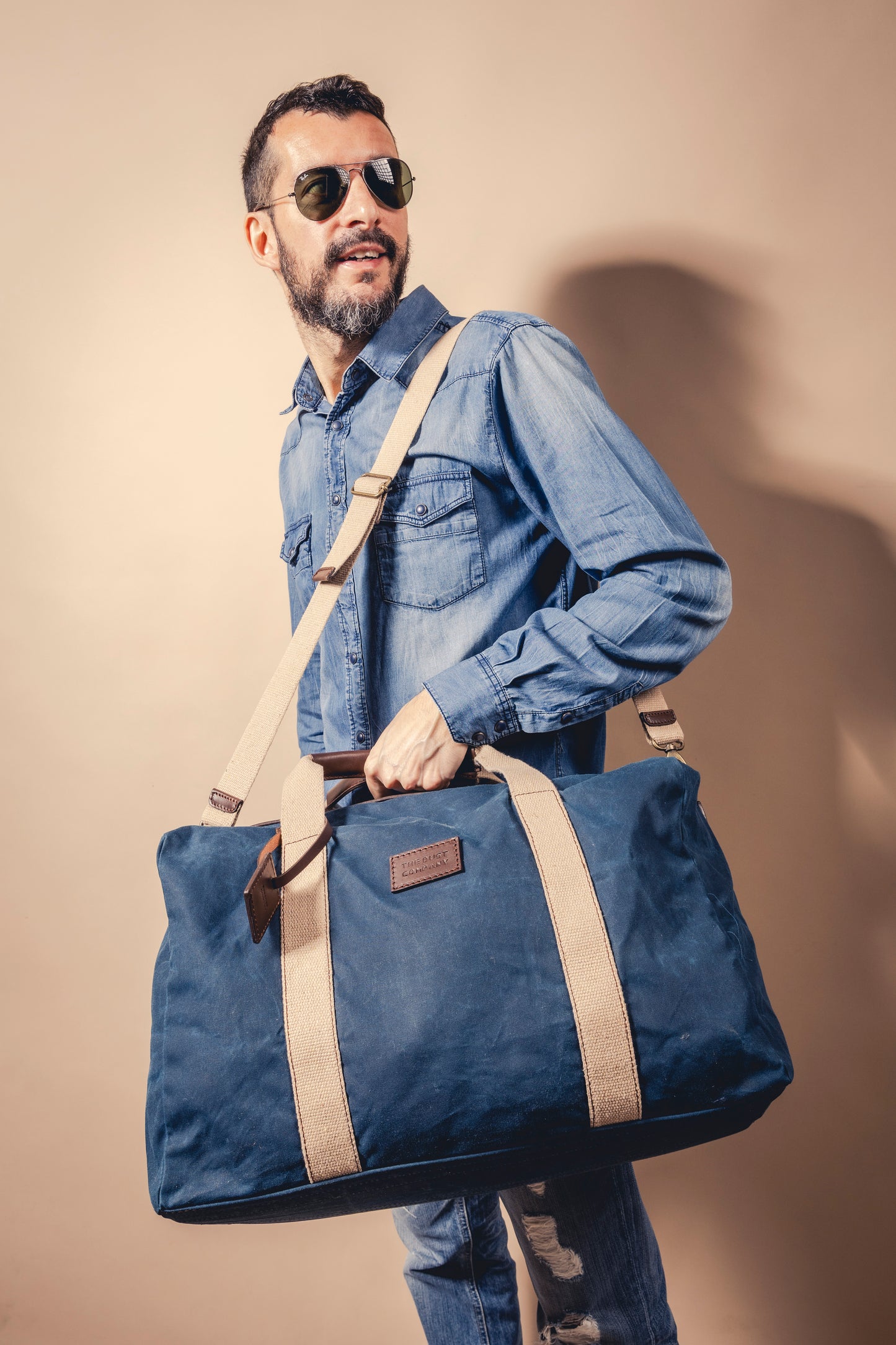 Duffle Bag In Waxed Cotton Made in USA Blue