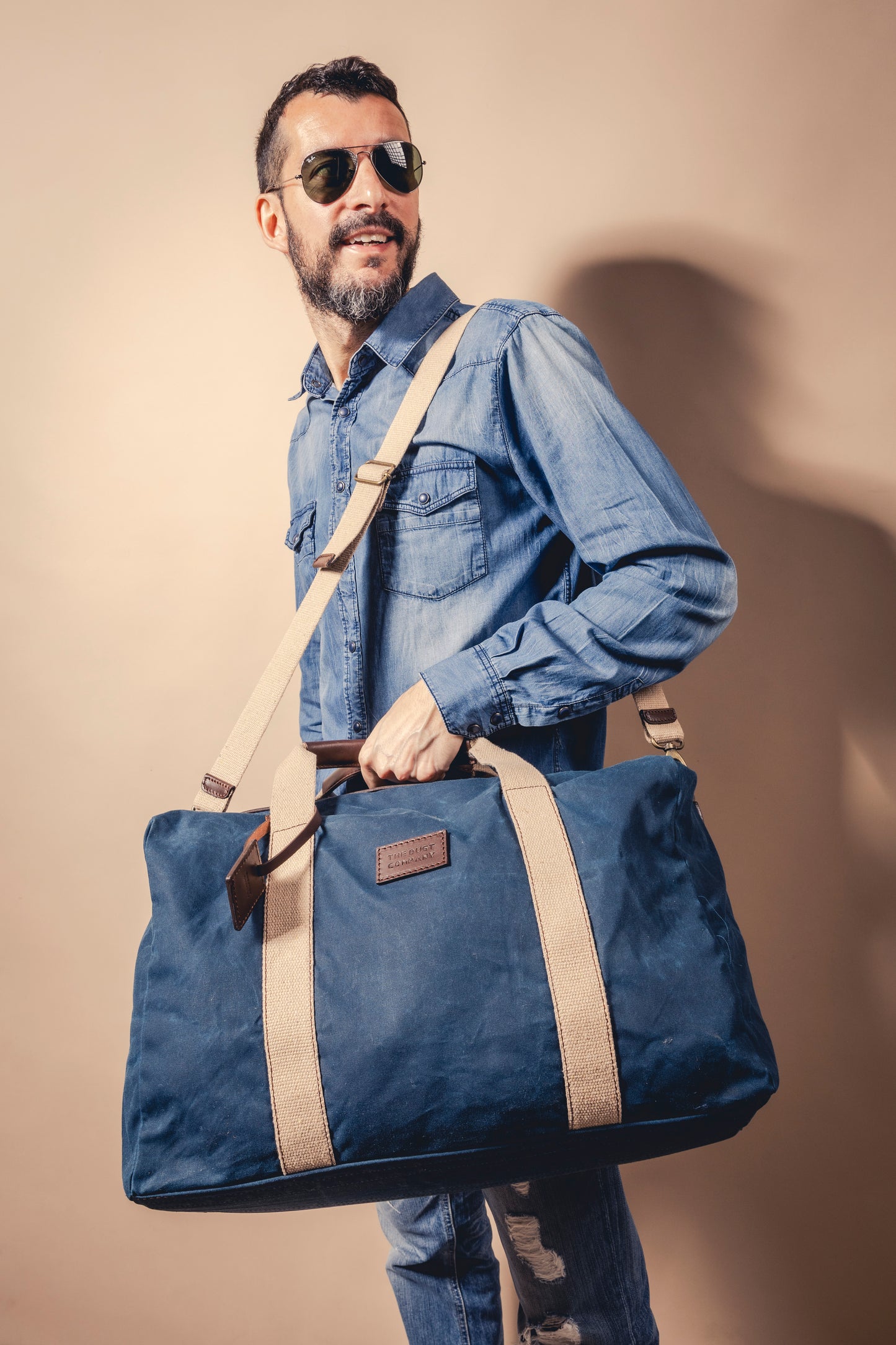 Duffle Bag In Waxed Cotton Made in USA Blue