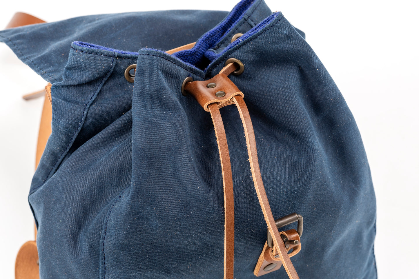 Zaino in pelle con cotone cerato Made In Usa Blu