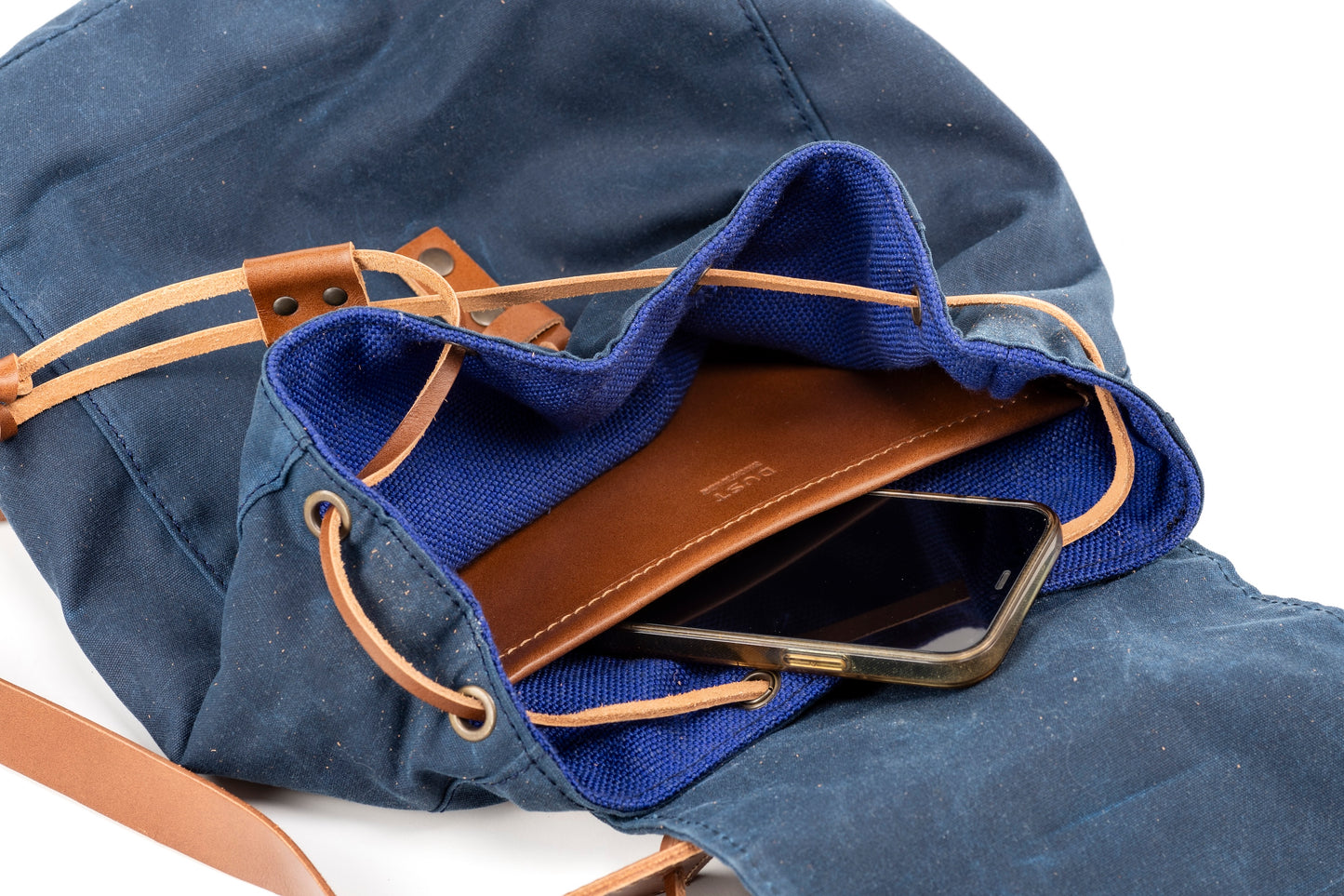 Zaino in pelle con cotone cerato Made In Usa Blu