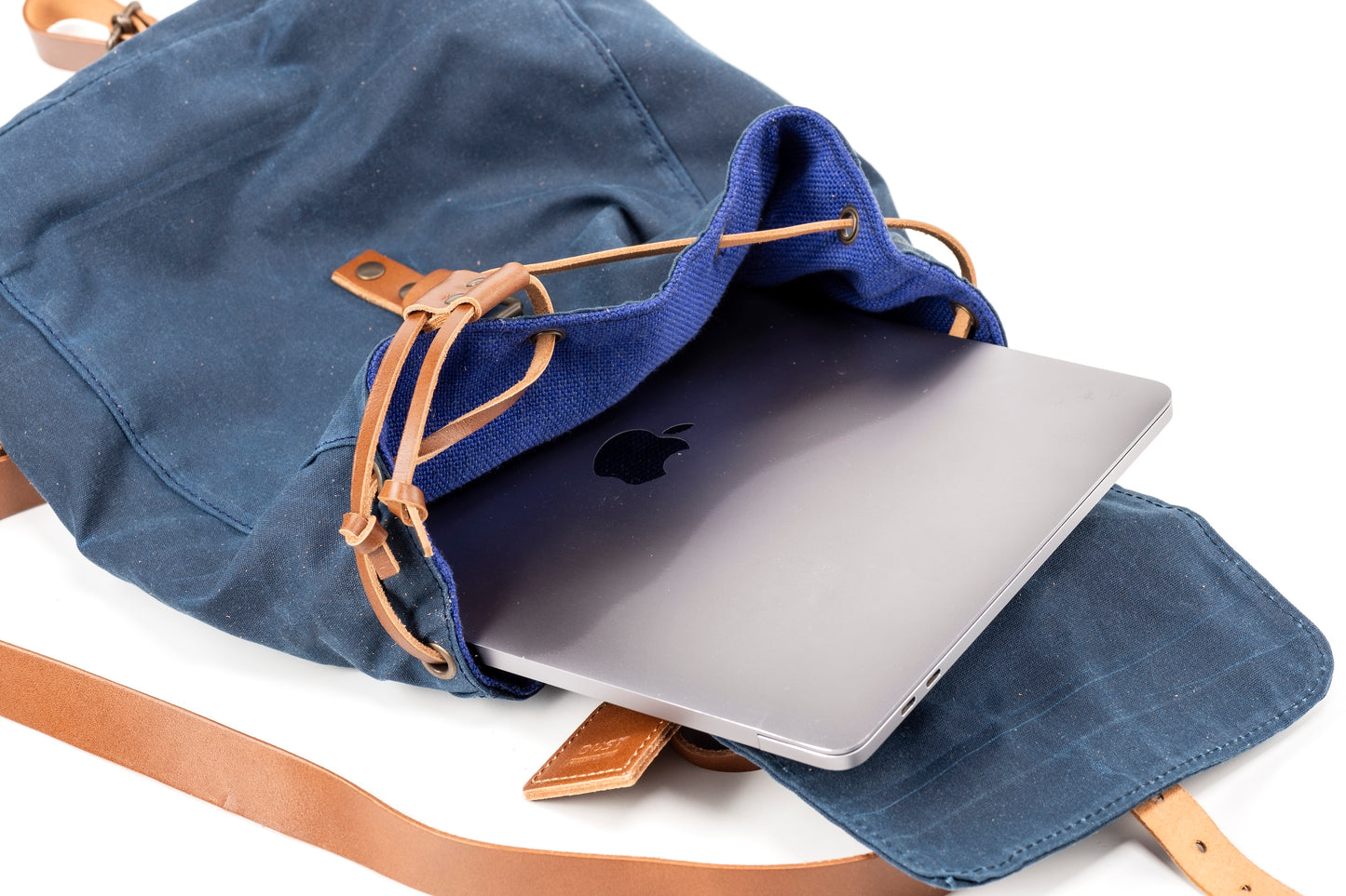Zaino in pelle con cotone cerato Made In Usa Blu