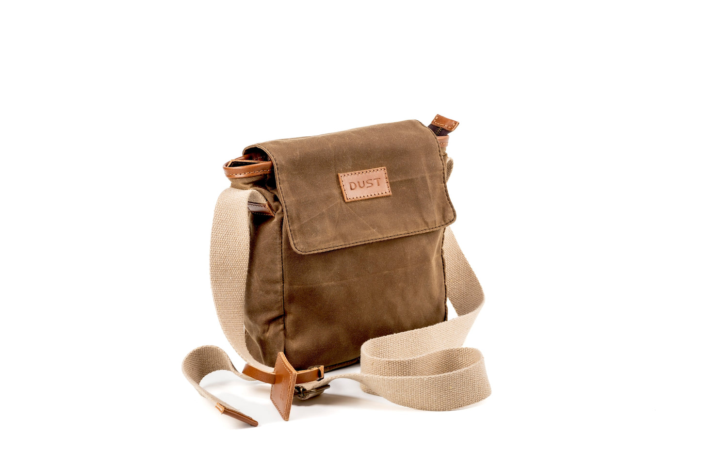 Borsa a tracolla in pelle in cotone cerato realizzata negli Stati Uniti, marrone