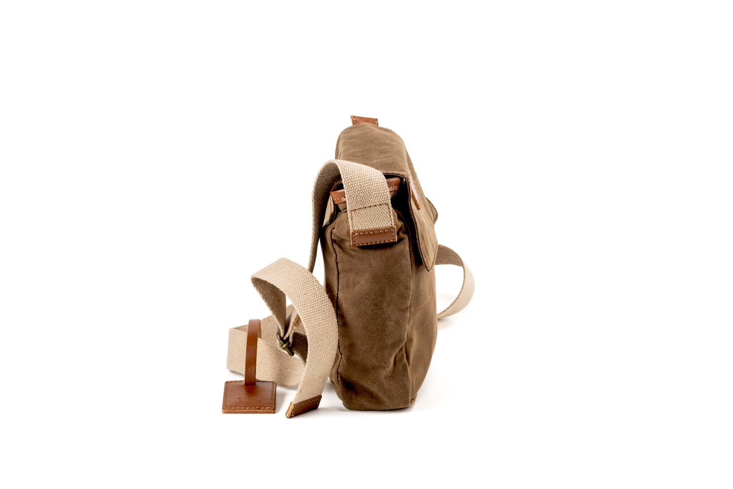 Borsa a tracolla in pelle in cotone cerato realizzata negli Stati Uniti, marrone