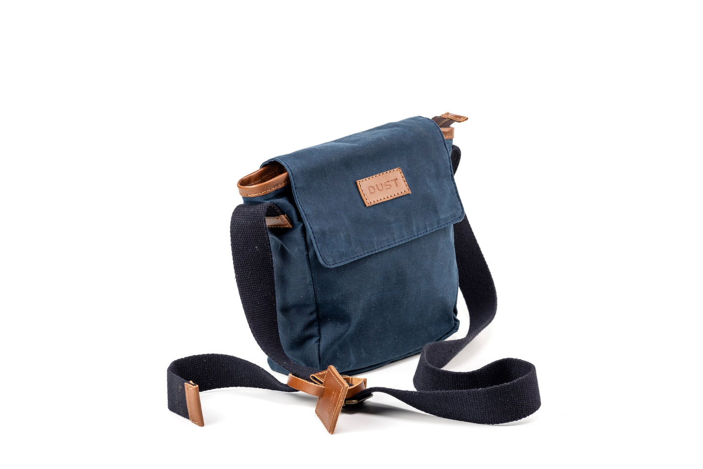 Borsa a tracolla in pelle in cotone cerato realizzata negli Stati Uniti blu
