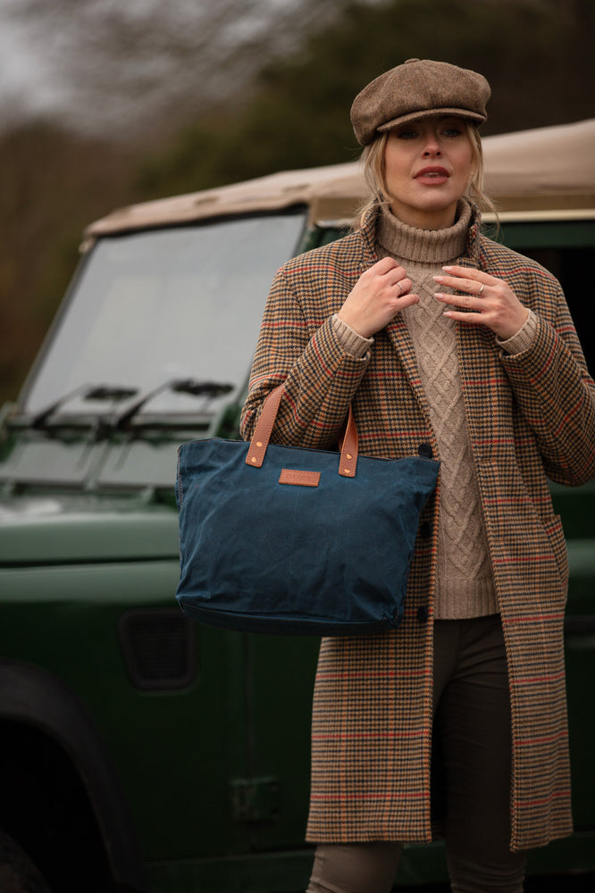 
                      
                        Leather Tote In Waxed Cotton Made in USA Blue
                      
                    