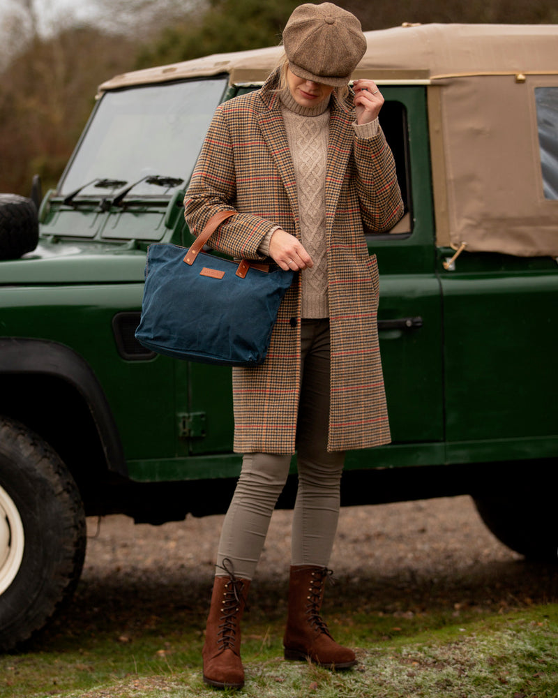 
                      
                        Leather Tote In Waxed Cotton Made in USA Blue
                      
                    