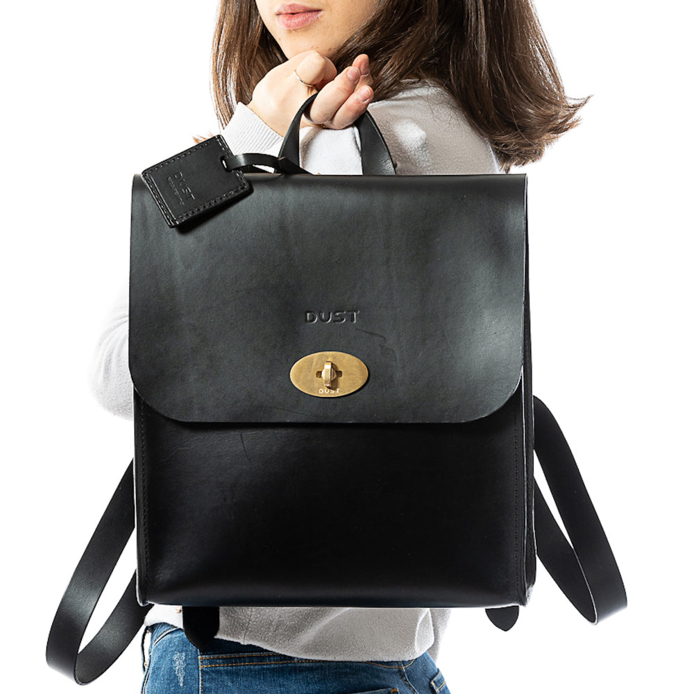 
                      
                        Leather Backpack in Cuoio Black Artist Collection
                      
                    