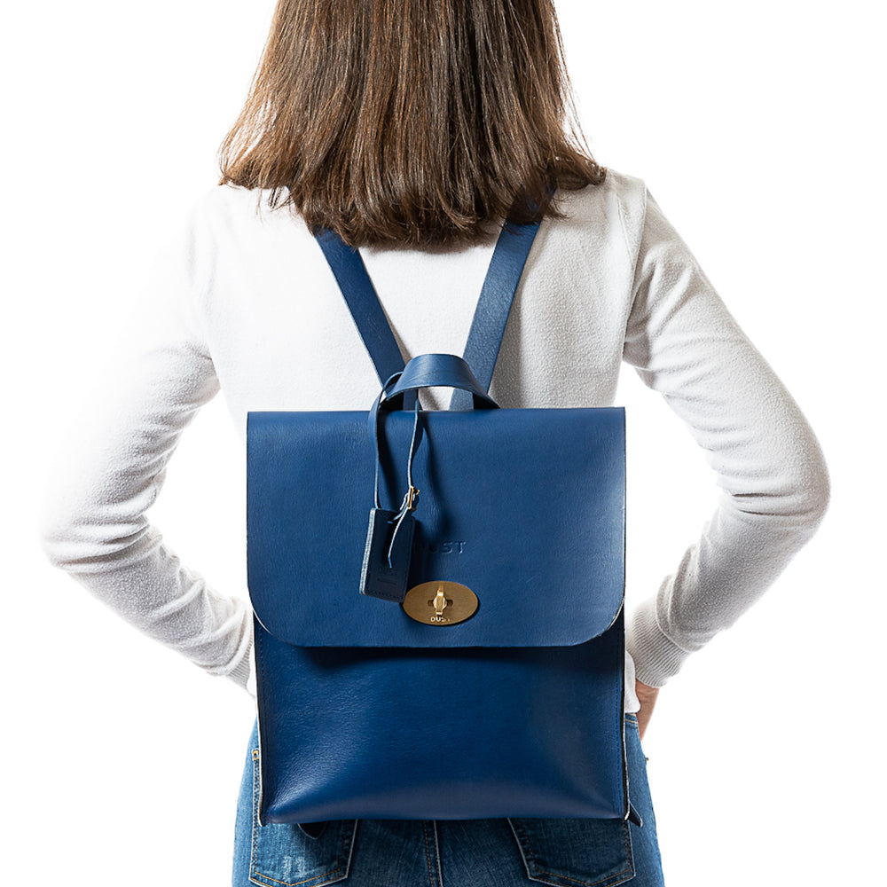 
                      
                        Leather Backpack in Cuoio Blue Artist Collection
                      
                    