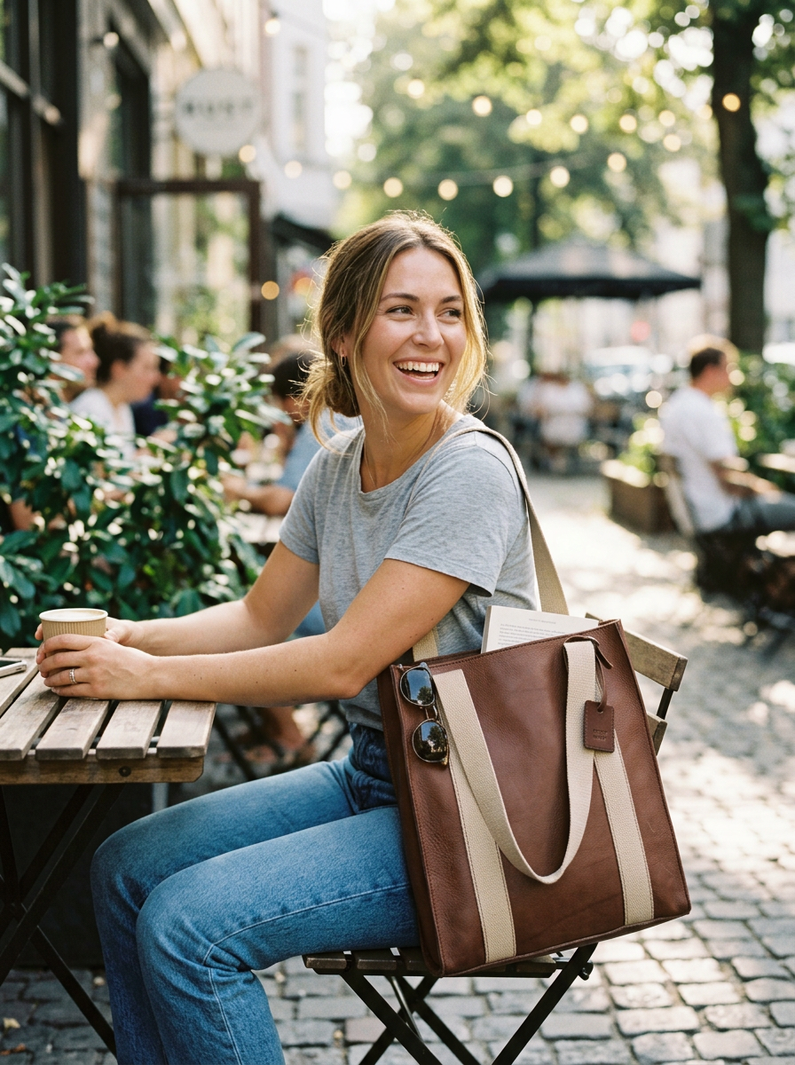 Leather Tote Tobacco Manhattan Collection