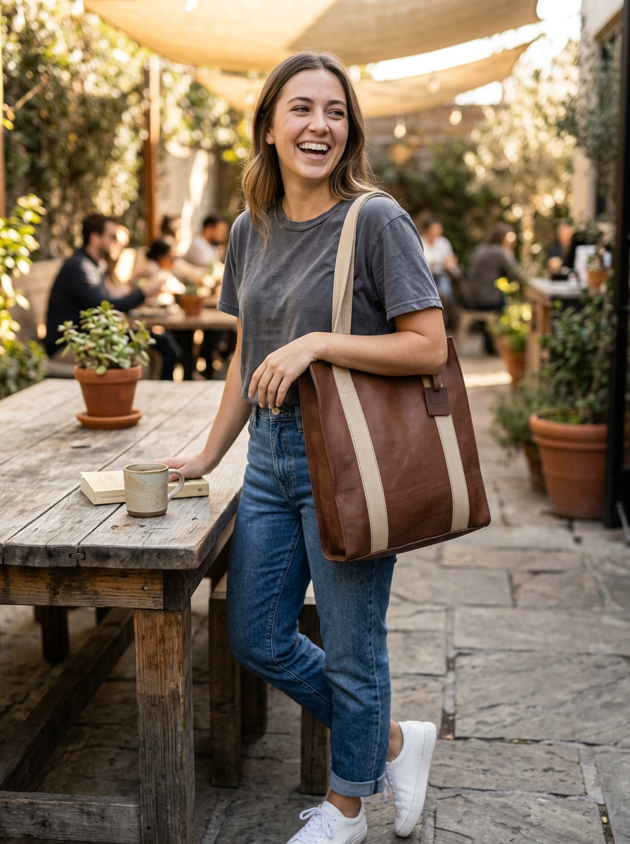 Borsa in pelle Collezione Manhattan Tobacco