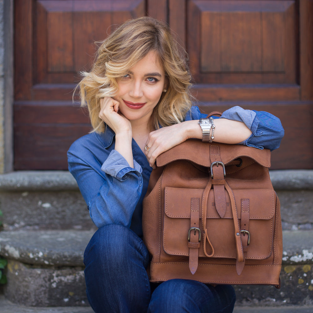 Leather Backpack in Heritage Brown Mod 103