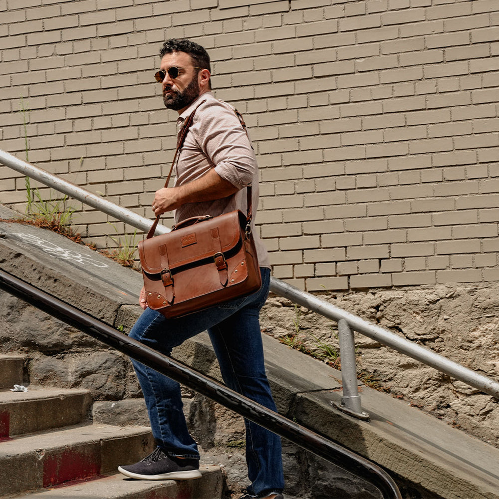 
                      
                        Leather Briefcase in Cuoio Dark Brown
                      
                    