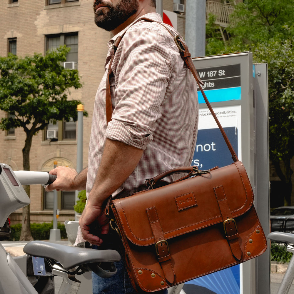 
                      
                        Leather Briefcase in Cuoio Dark Brown
                      
                    