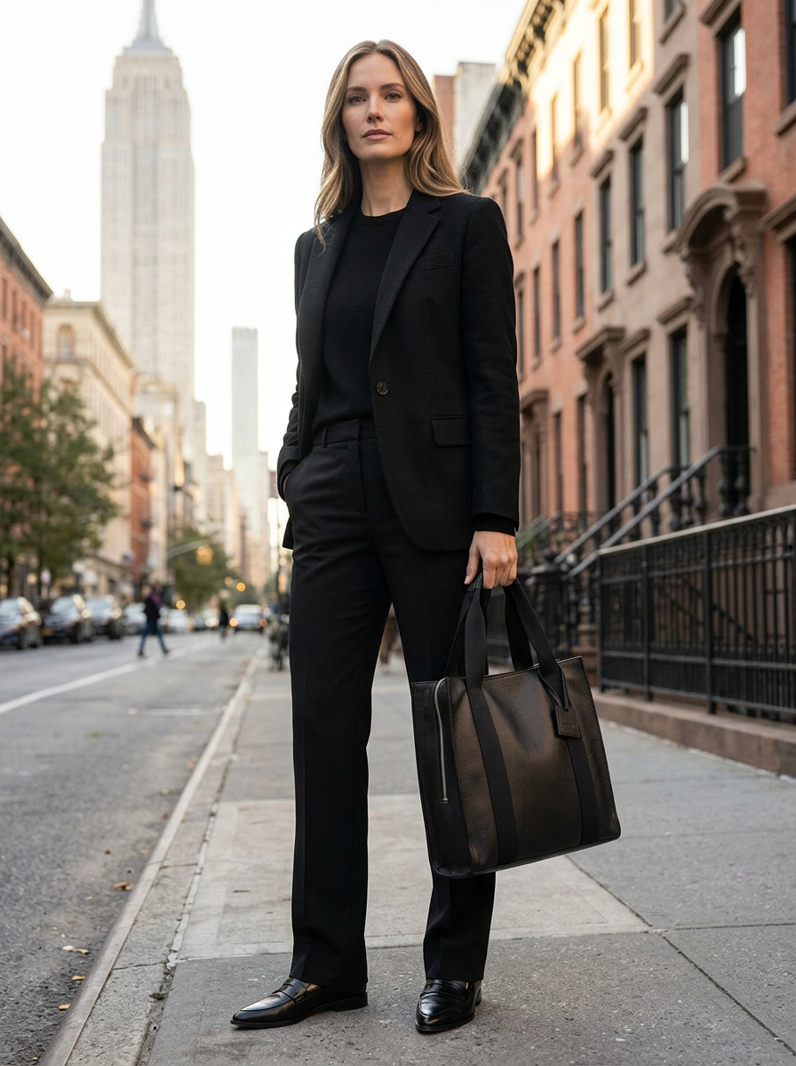 Leather Tote Black Manhattan Collection