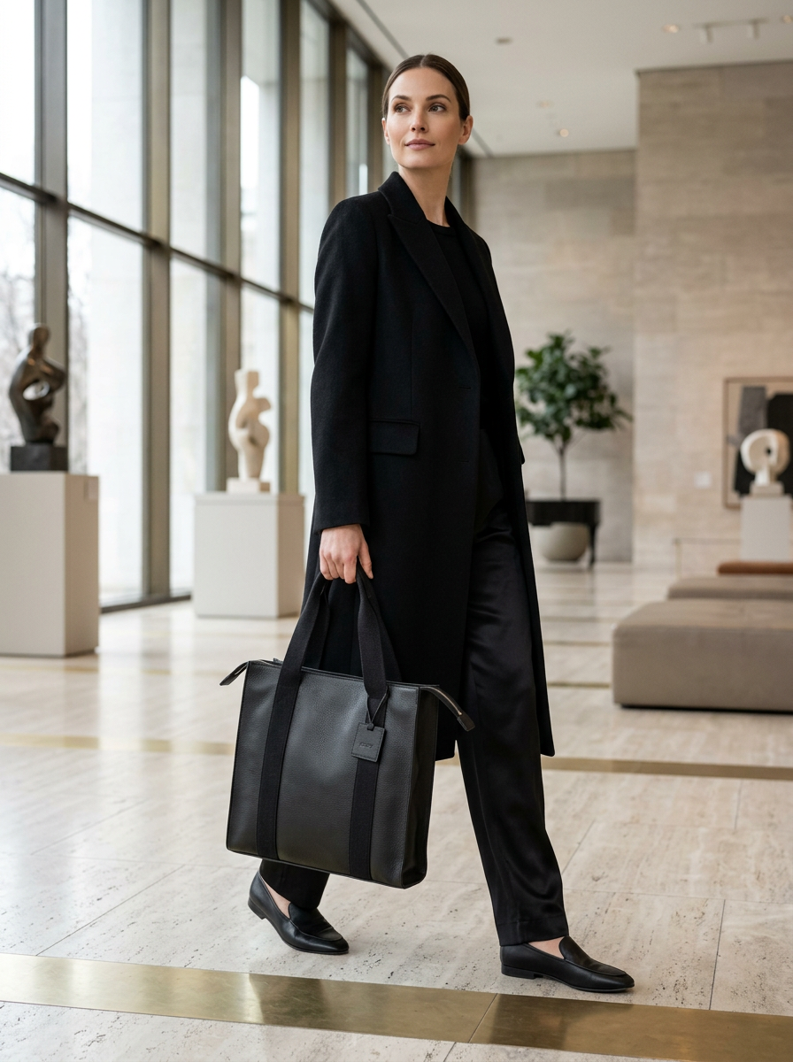 Leather Tote Black Manhattan Collection