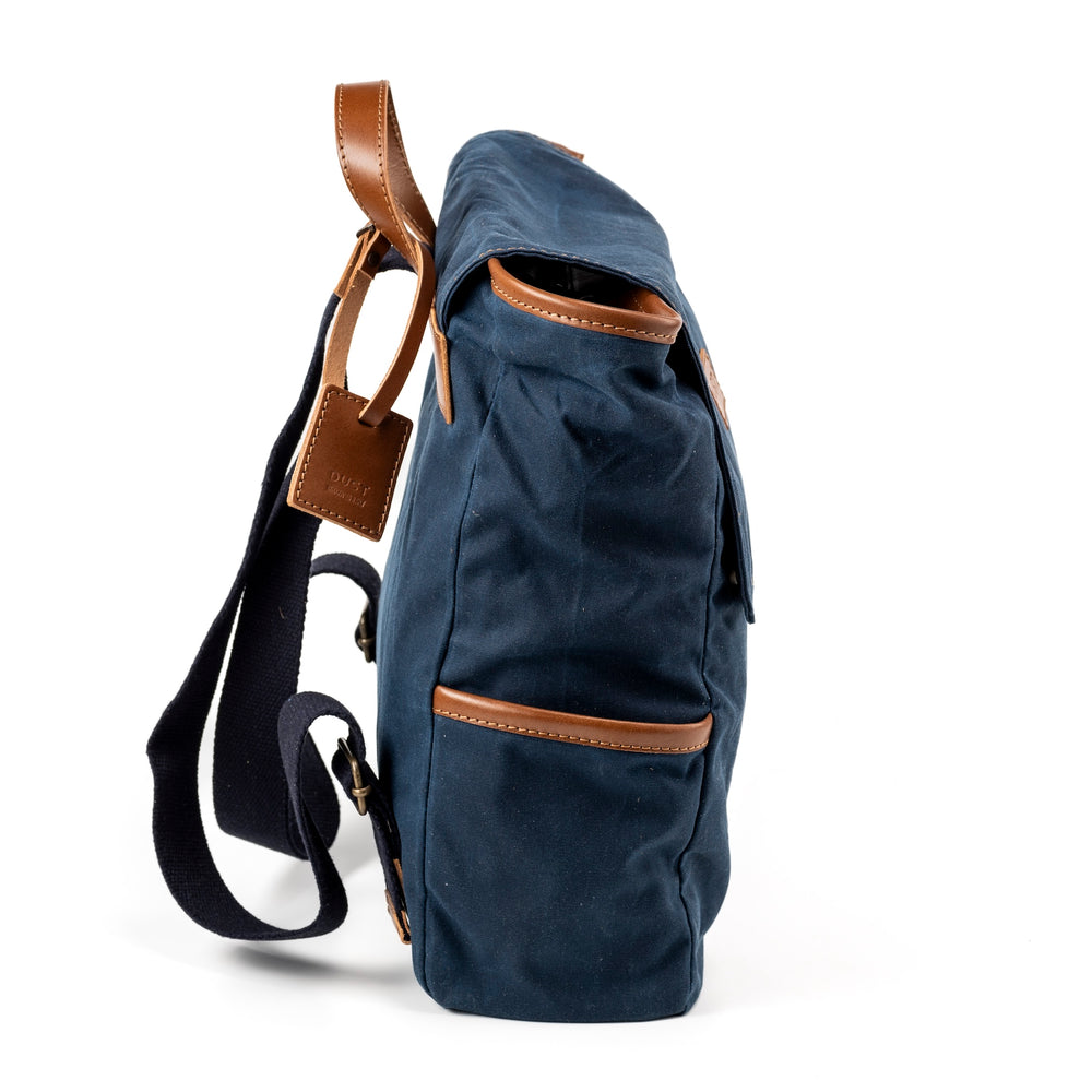 
                      
                        Leather Backpack In Waxed Cotton Made in USA Blue
                      
                    