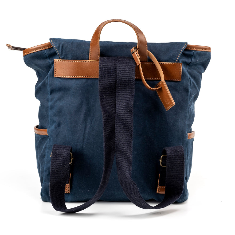 
                      
                        Leather Backpack In Waxed Cotton Made in USA Blue
                      
                    