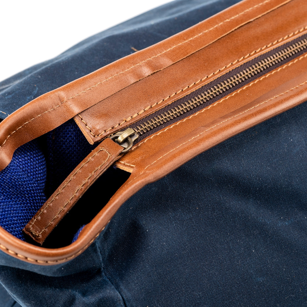 
                      
                        Leather Backpack In Waxed Cotton Made in USA Blue
                      
                    