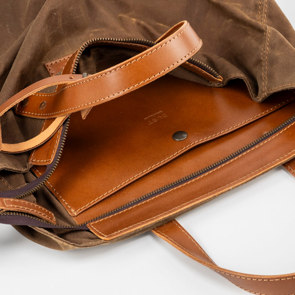 
                      
                        Leather Tote In Waxed Cotton Made in USA Brown
                      
                    