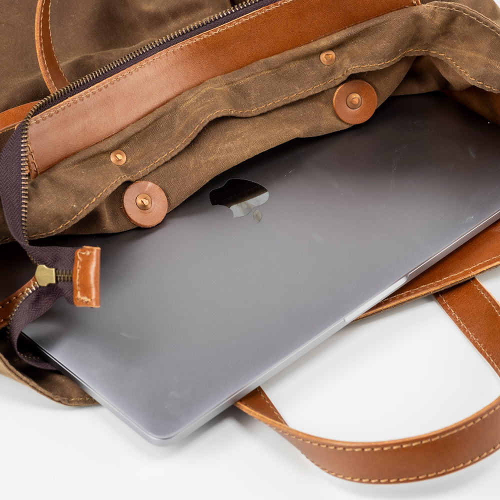 
                      
                        Leather Tote In Waxed Cotton Made in USA Brown
                      
                    