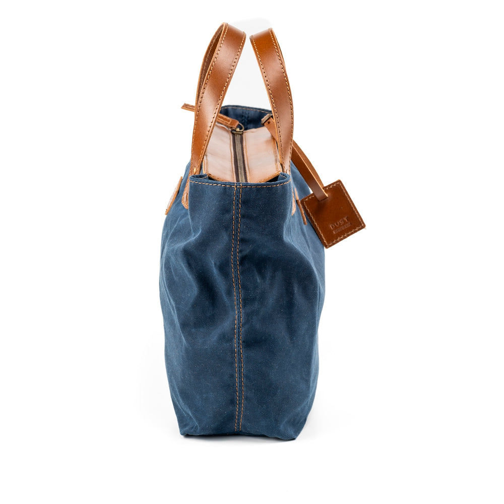 
                      
                        Leather Tote In Waxed Cotton Made in USA Blue
                      
                    