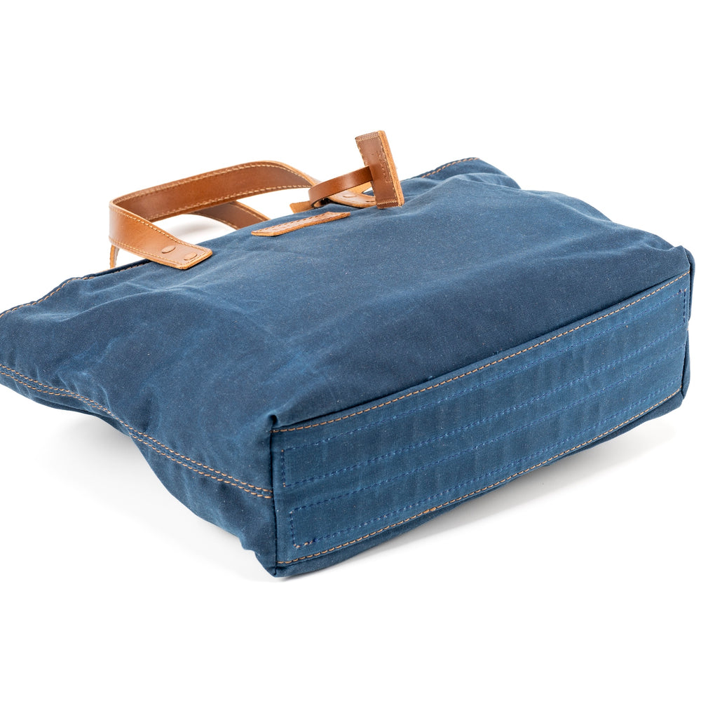 
                      
                        Leather Tote In Waxed Cotton Made in USA Blue
                      
                    