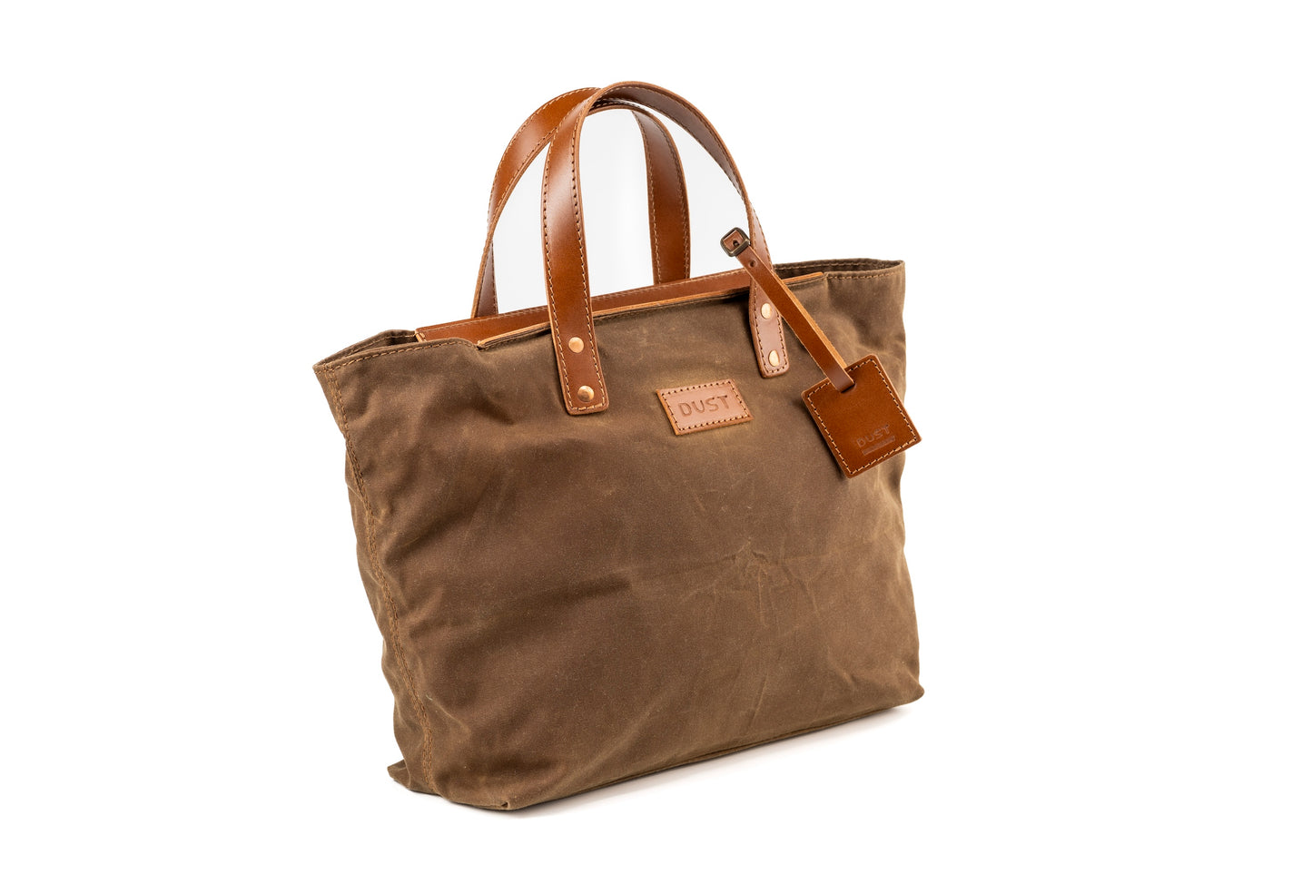 Leather Tote In Waxed Cotton Made in USA Brown