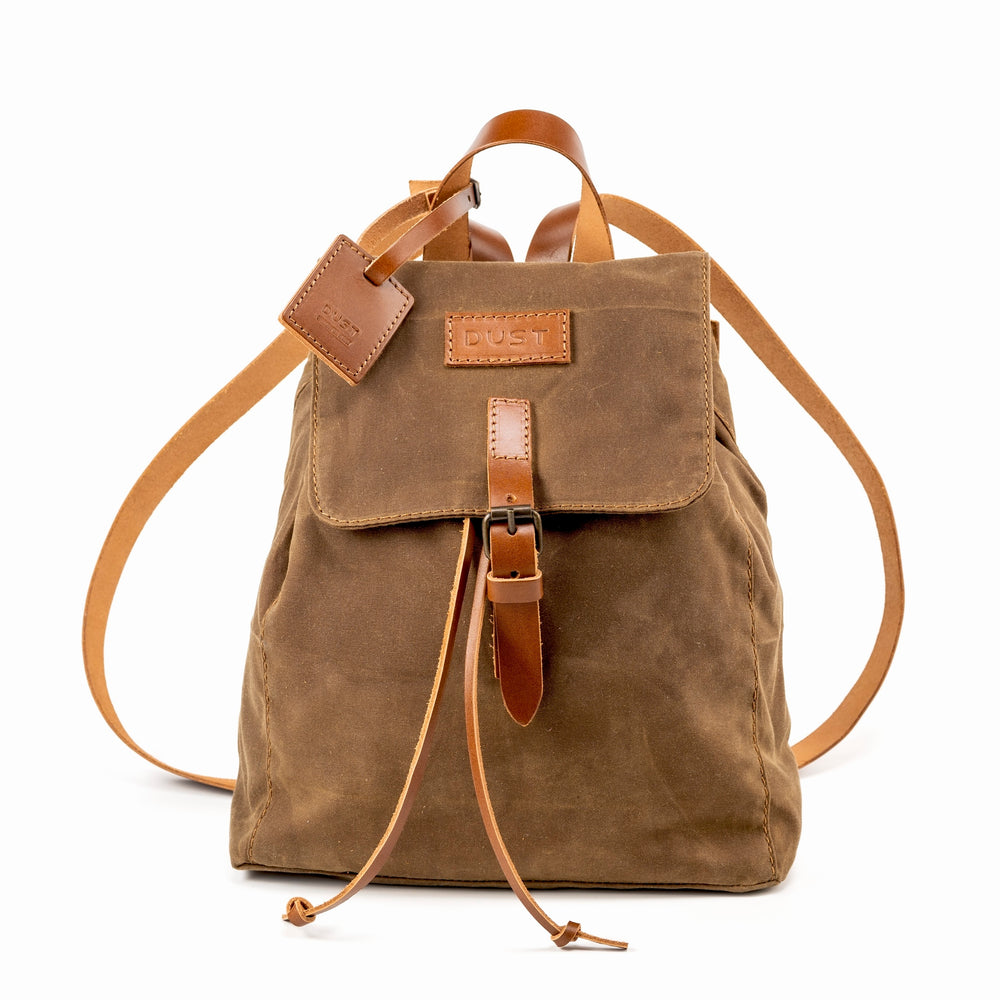 Leather Backpack With Waxed Cotton Made in USA Brown