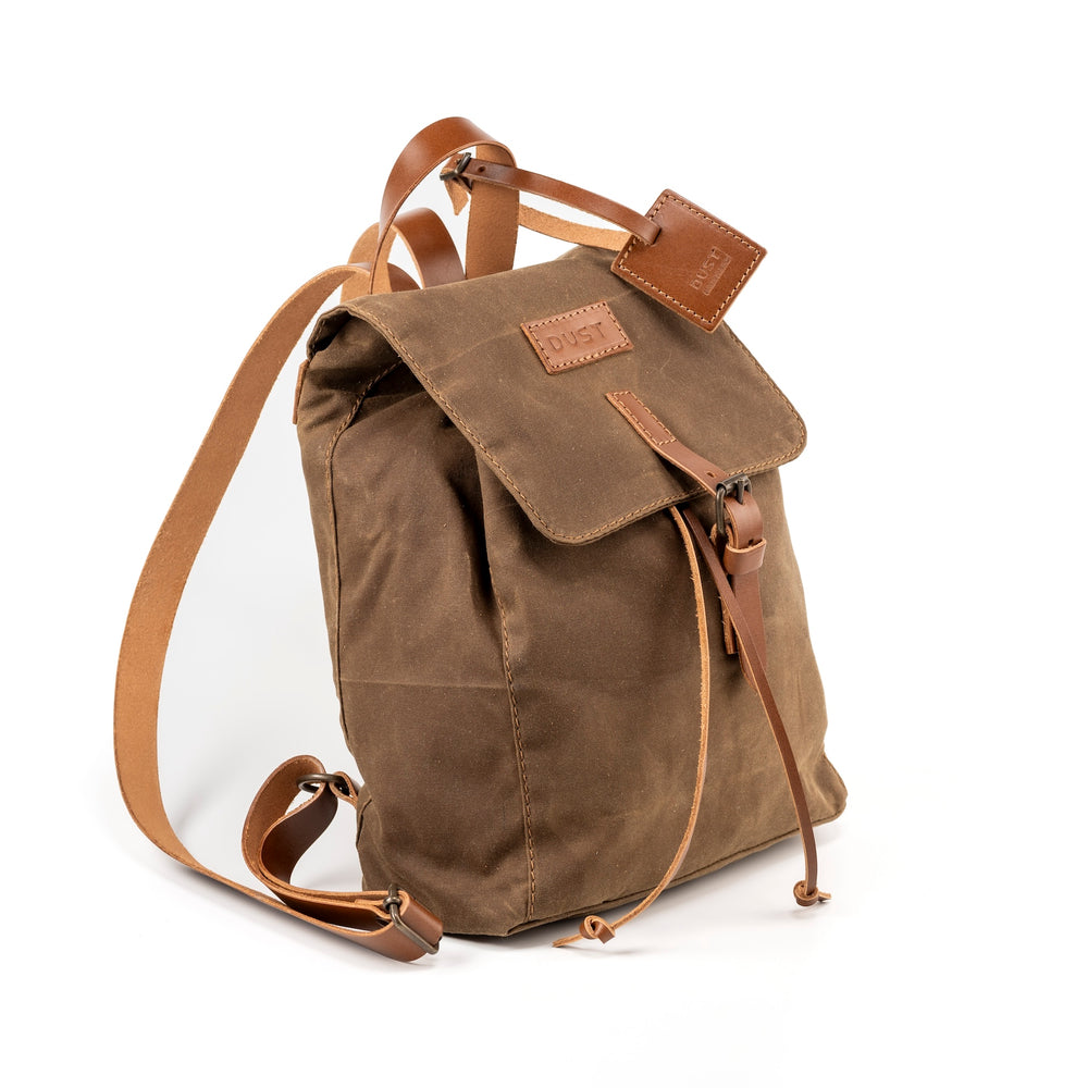 Leather Backpack With Waxed Cotton Made in USA Brown