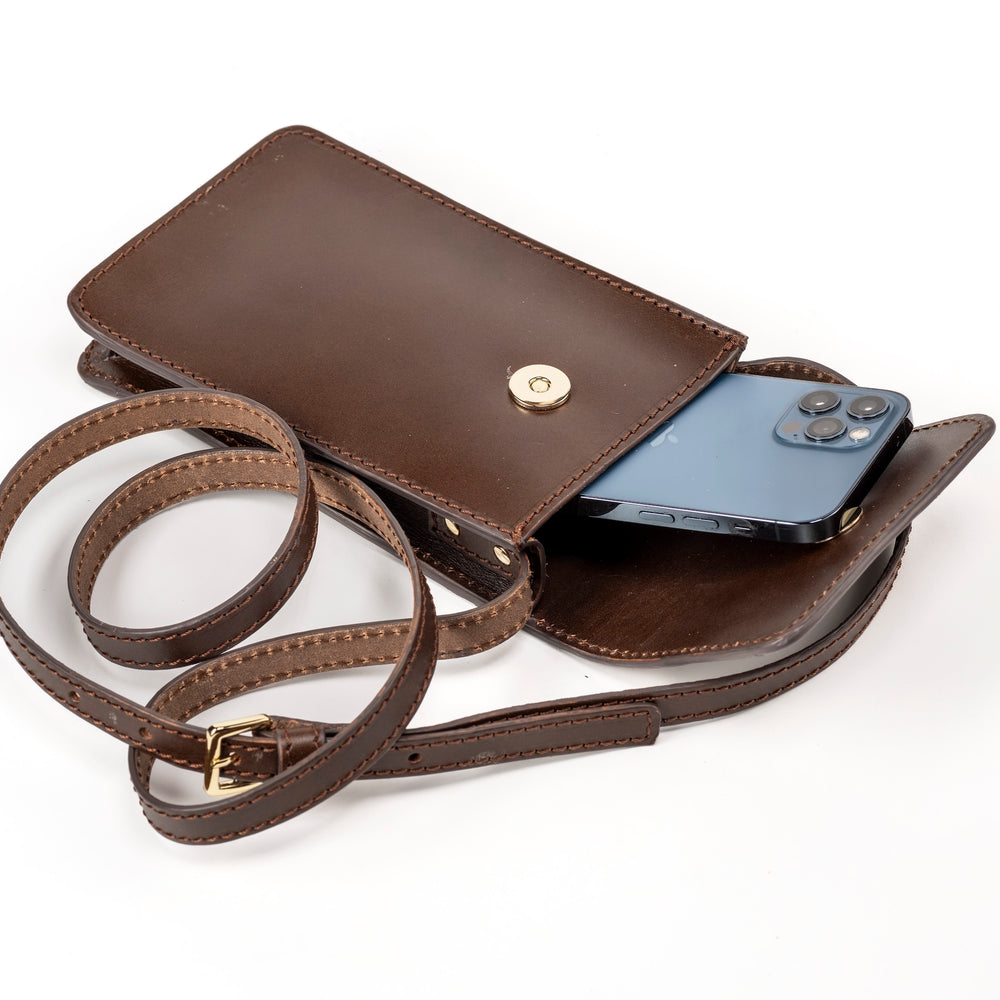 Leather Phone Holder Dark Brown Silicon Valley Collection