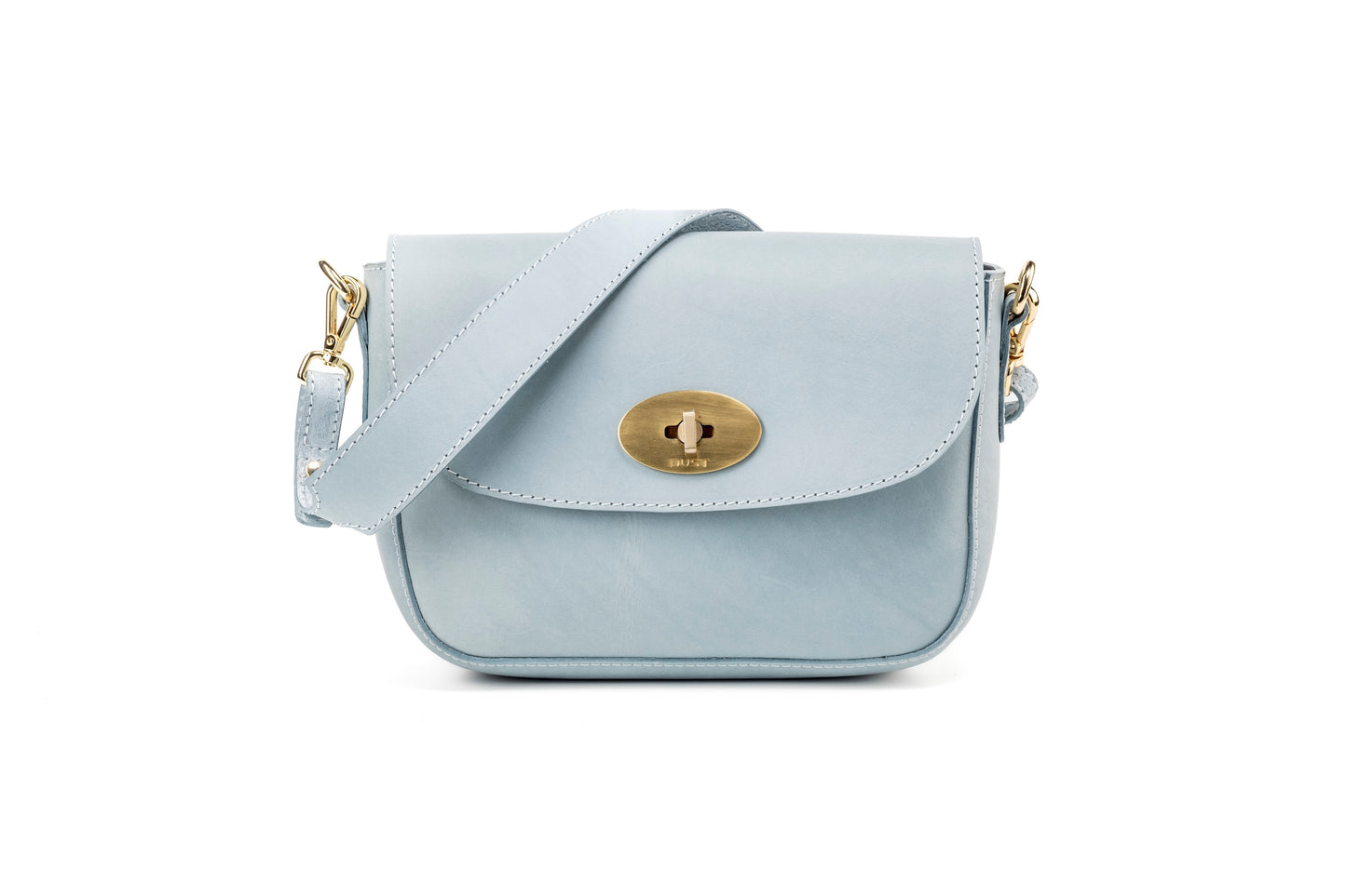 Leather Crossbody Light Blue Broadway Collection