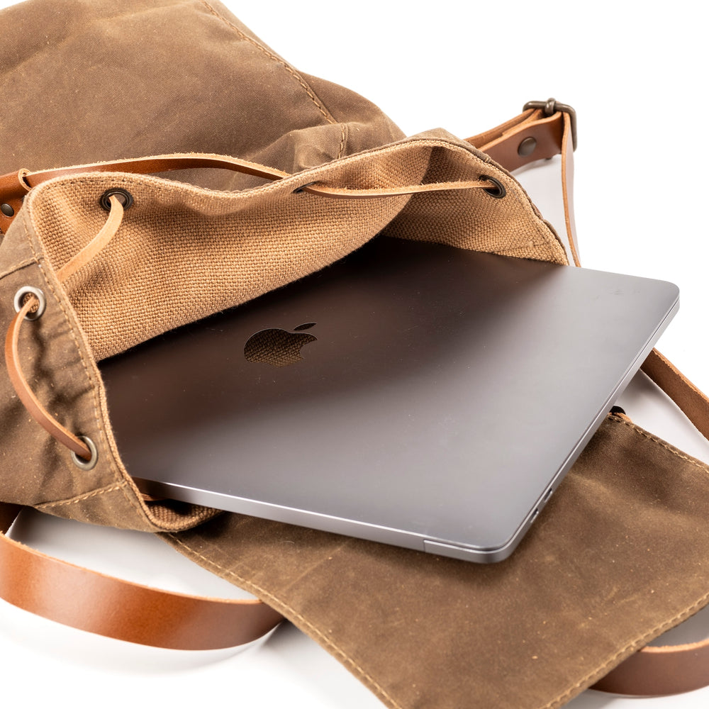 
                      
                        Leather Backpack With Waxed Cotton Made in USA Brown
                      
                    