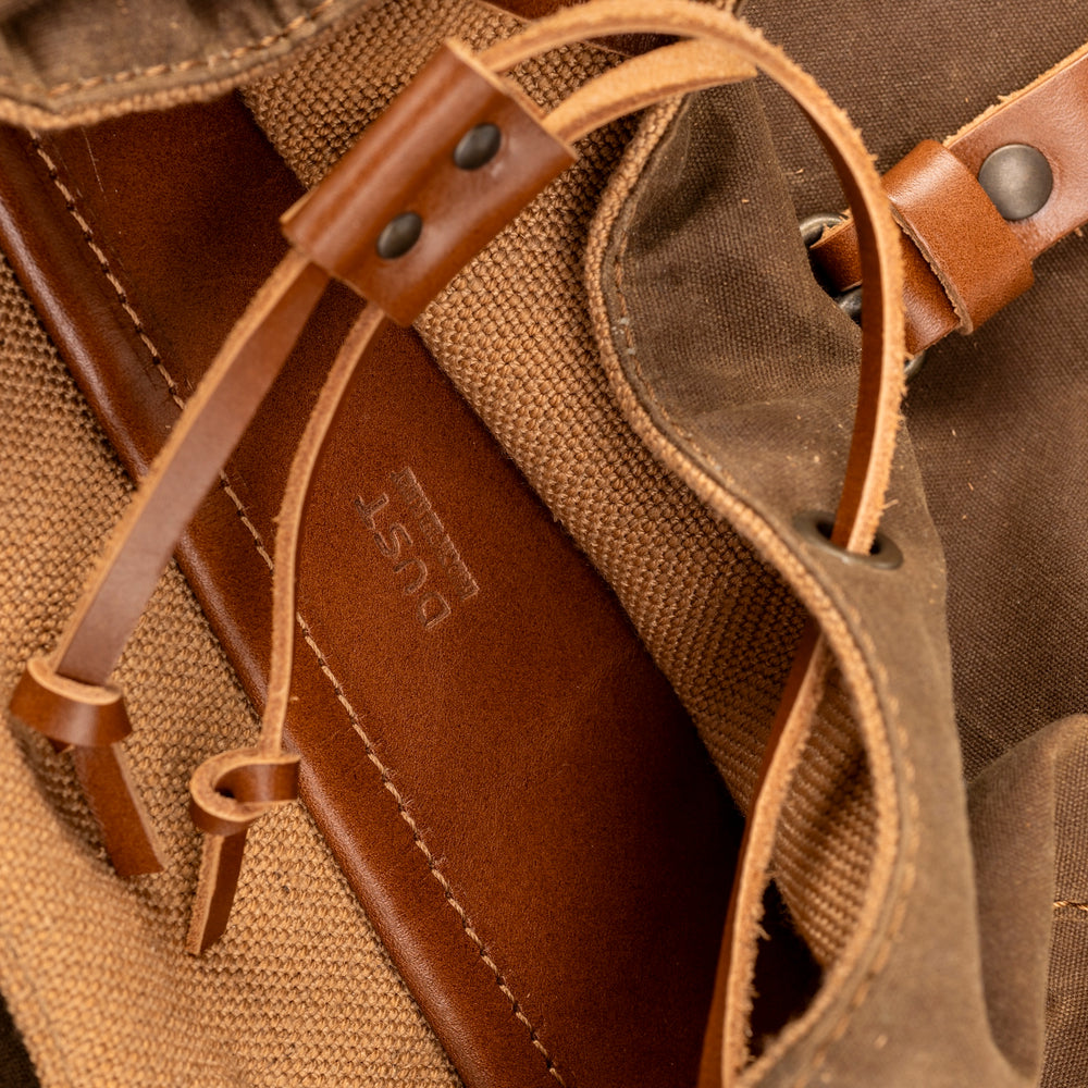 
                      
                        Leather Backpack With Waxed Cotton Made in USA Brown
                      
                    