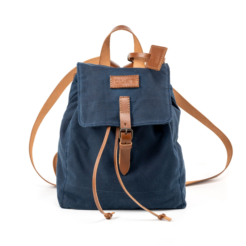 Leather Backpack With Waxed Cotton Made in USA Blue