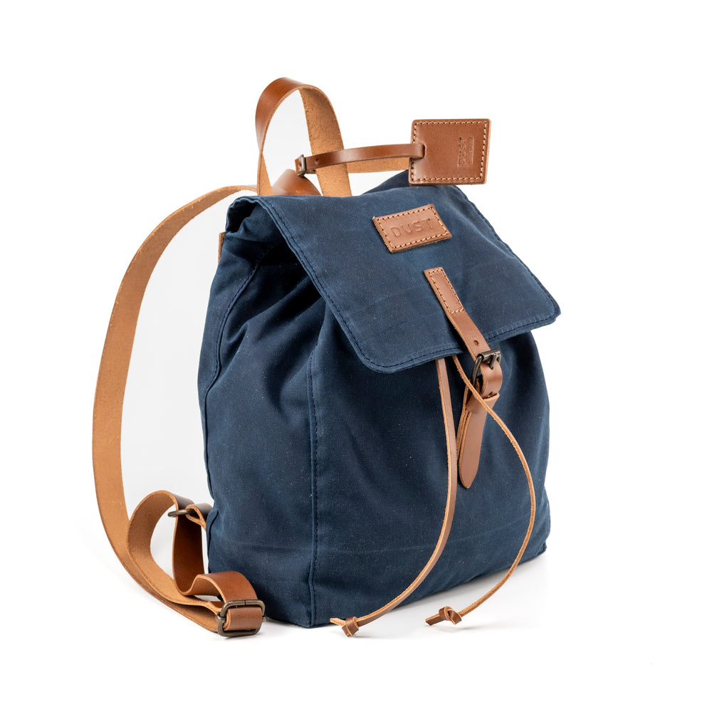 Leather Backpack With Waxed Cotton Made in USA Blue