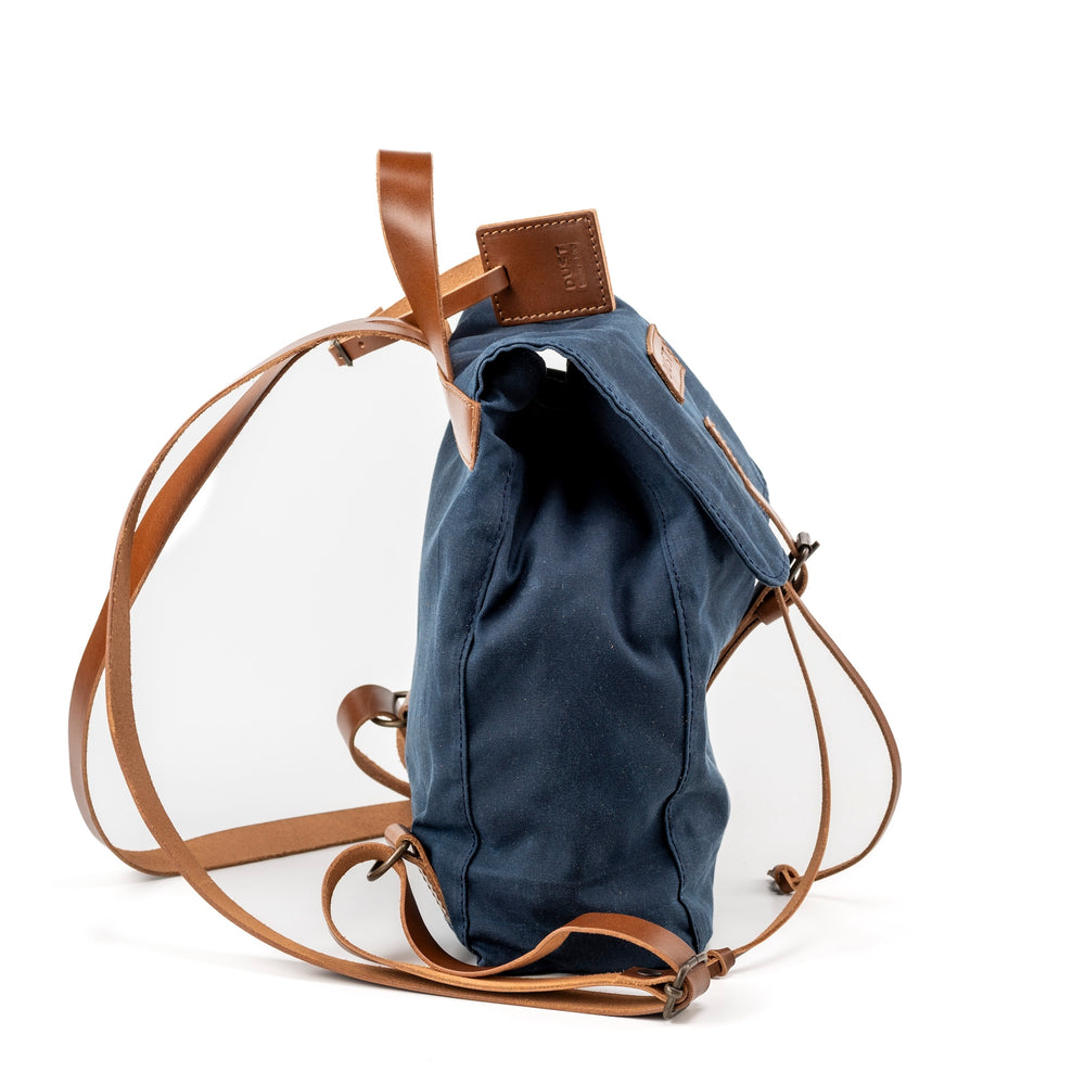 
                      
                        Leather Backpack With Waxed Cotton Made in USA Blue
                      
                    