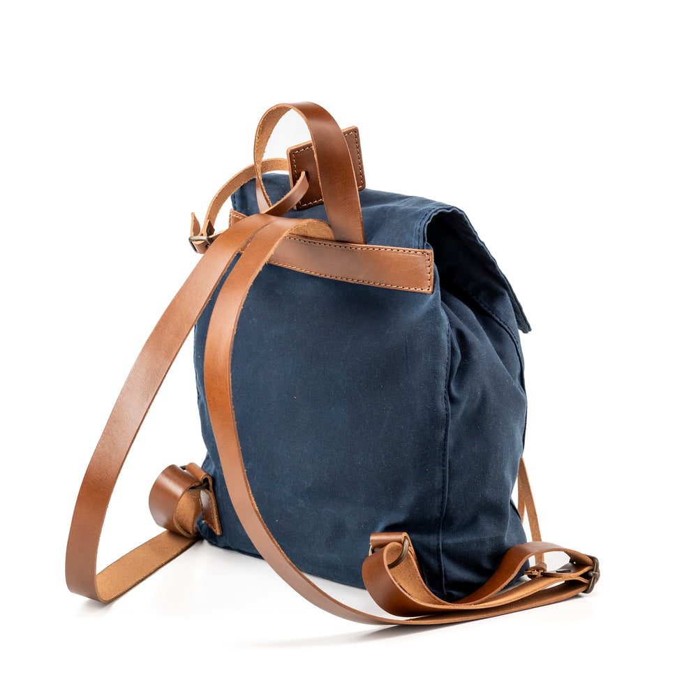 
                      
                        Leather Backpack With Waxed Cotton Made in USA Blue
                      
                    