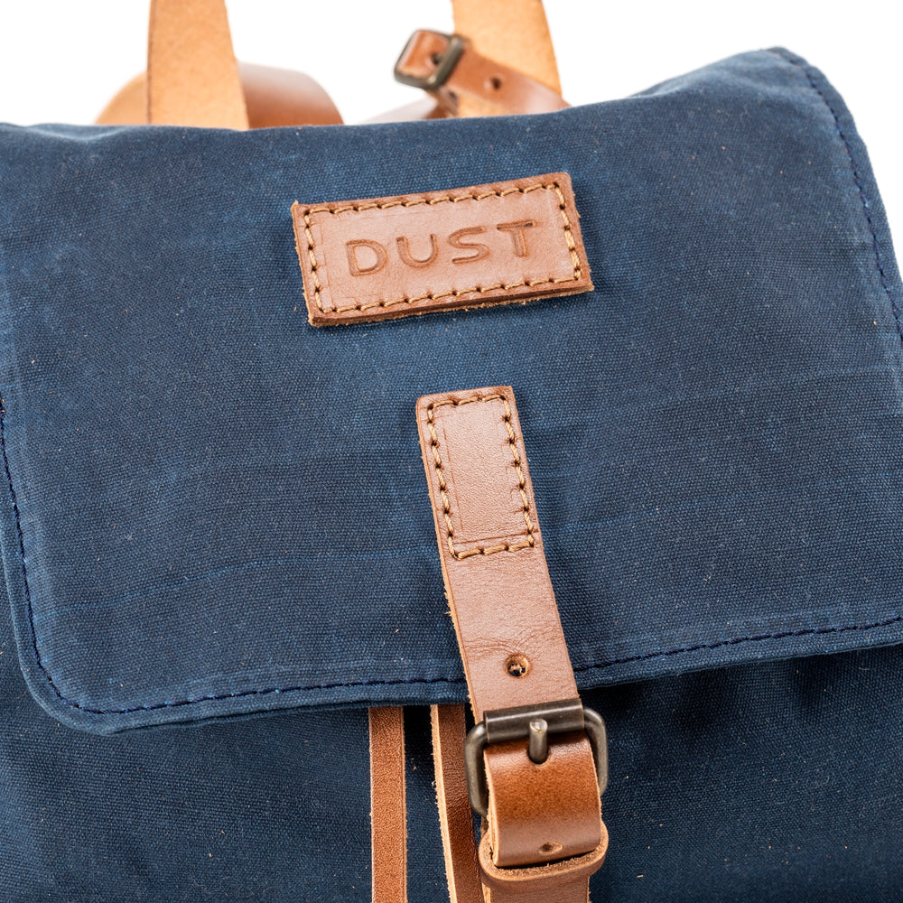 
                      
                        Leather Backpack With Waxed Cotton Made in USA Blue
                      
                    