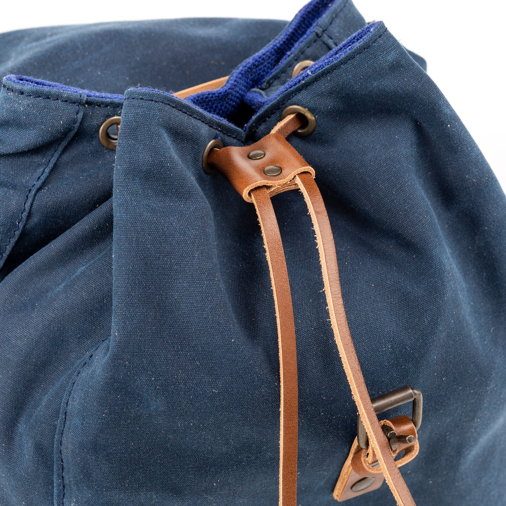 
                      
                        Leather Backpack With Waxed Cotton Made in USA Blue
                      
                    