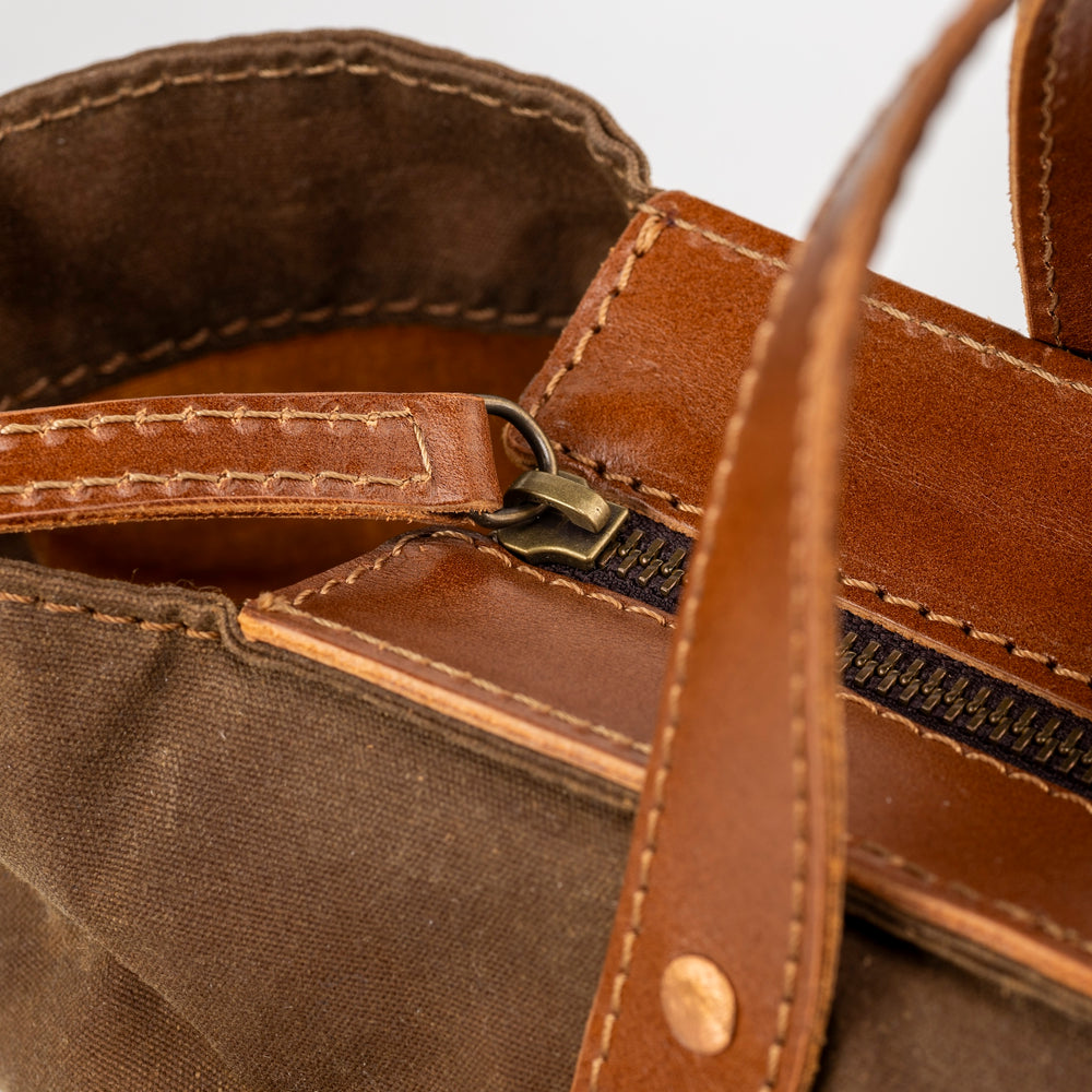 
                      
                        Leather Tote In Waxed Cotton Made in USA Brown
                      
                    