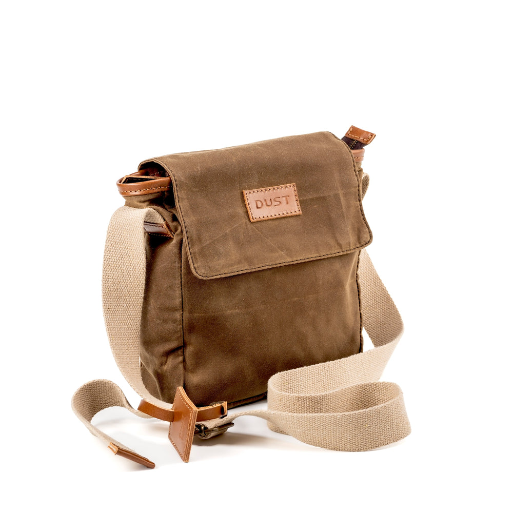 Leather Messenger In Waxed Cotton Made in USA Brown