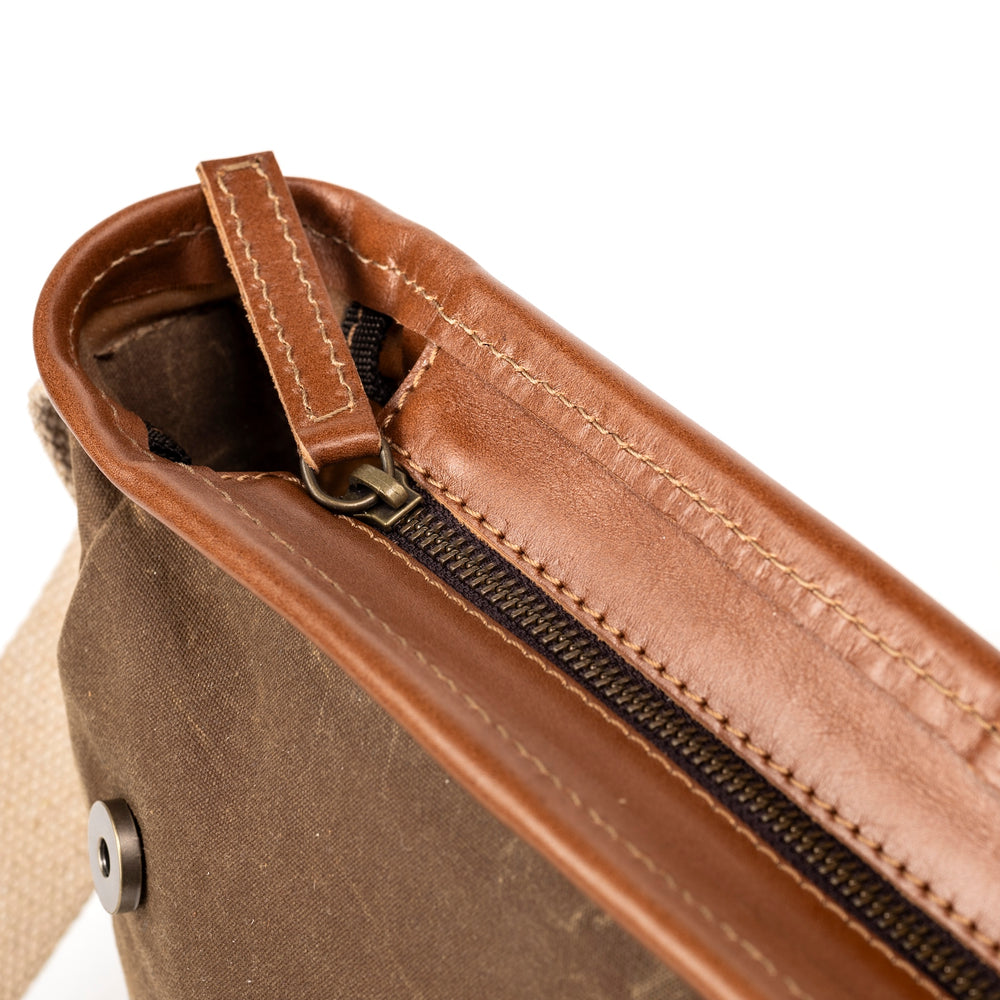 
                      
                        Leather Messenger In Waxed Cotton Made in USA Brown
                      
                    