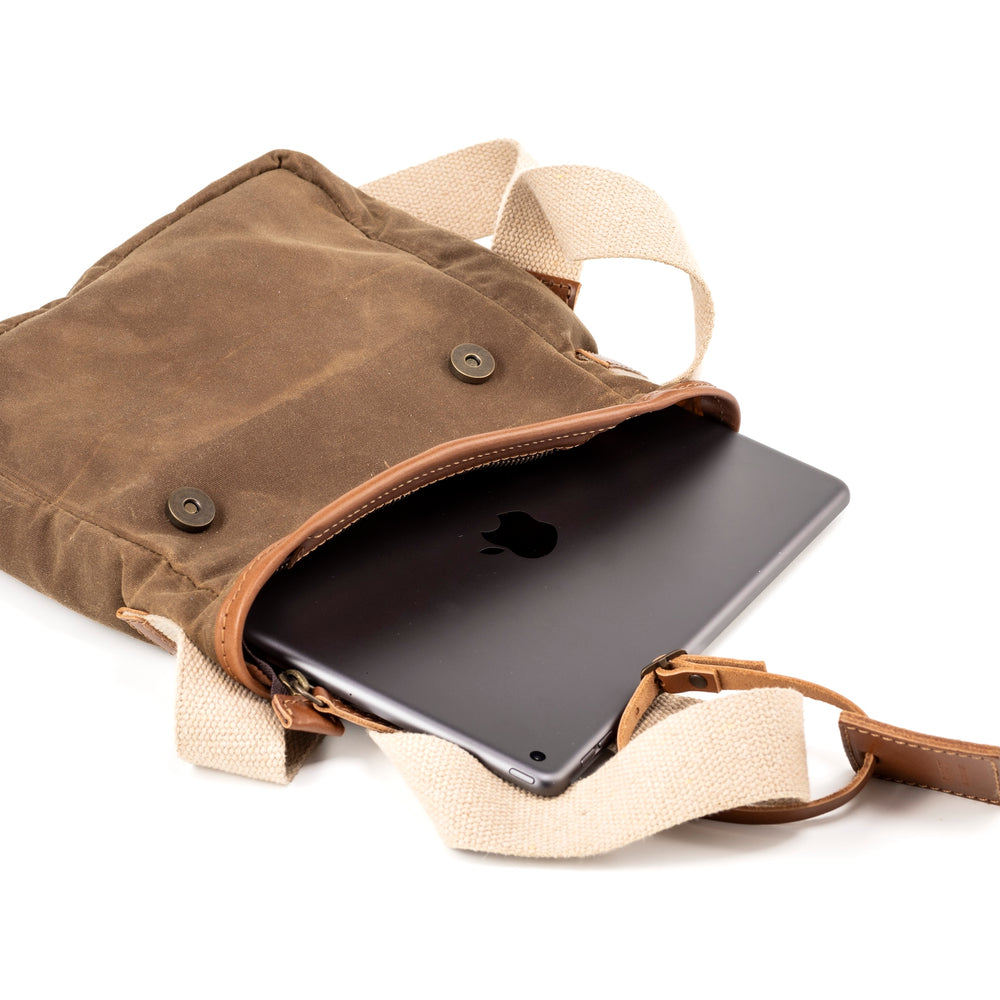 
                      
                        Leather Messenger In Waxed Cotton Made in USA Brown
                      
                    