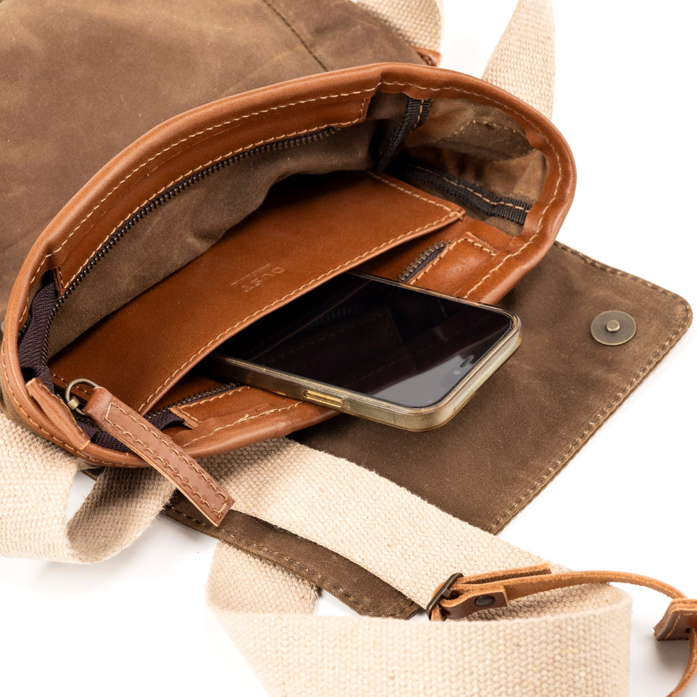 
                      
                        Leather Messenger In Waxed Cotton Made in USA Brown
                      
                    