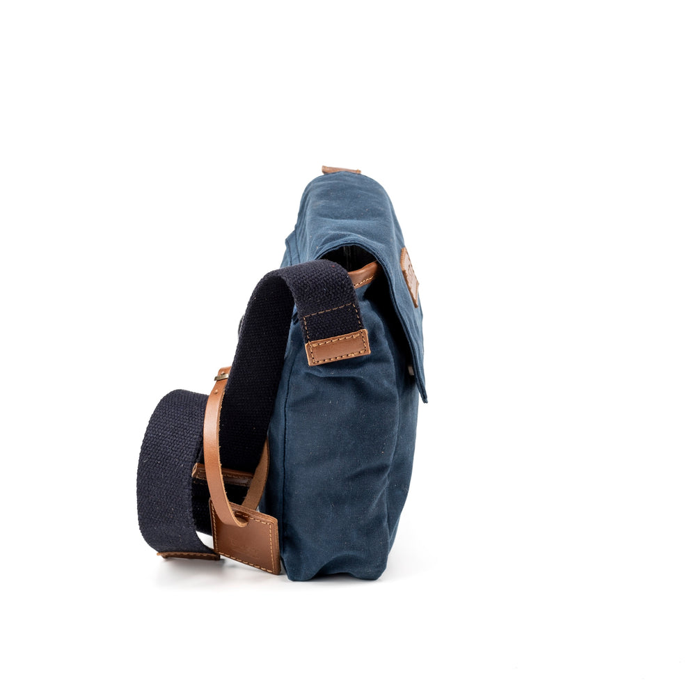 
                      
                        Leather Messenger In Waxed Cotton Made in USA Blue
                      
                    