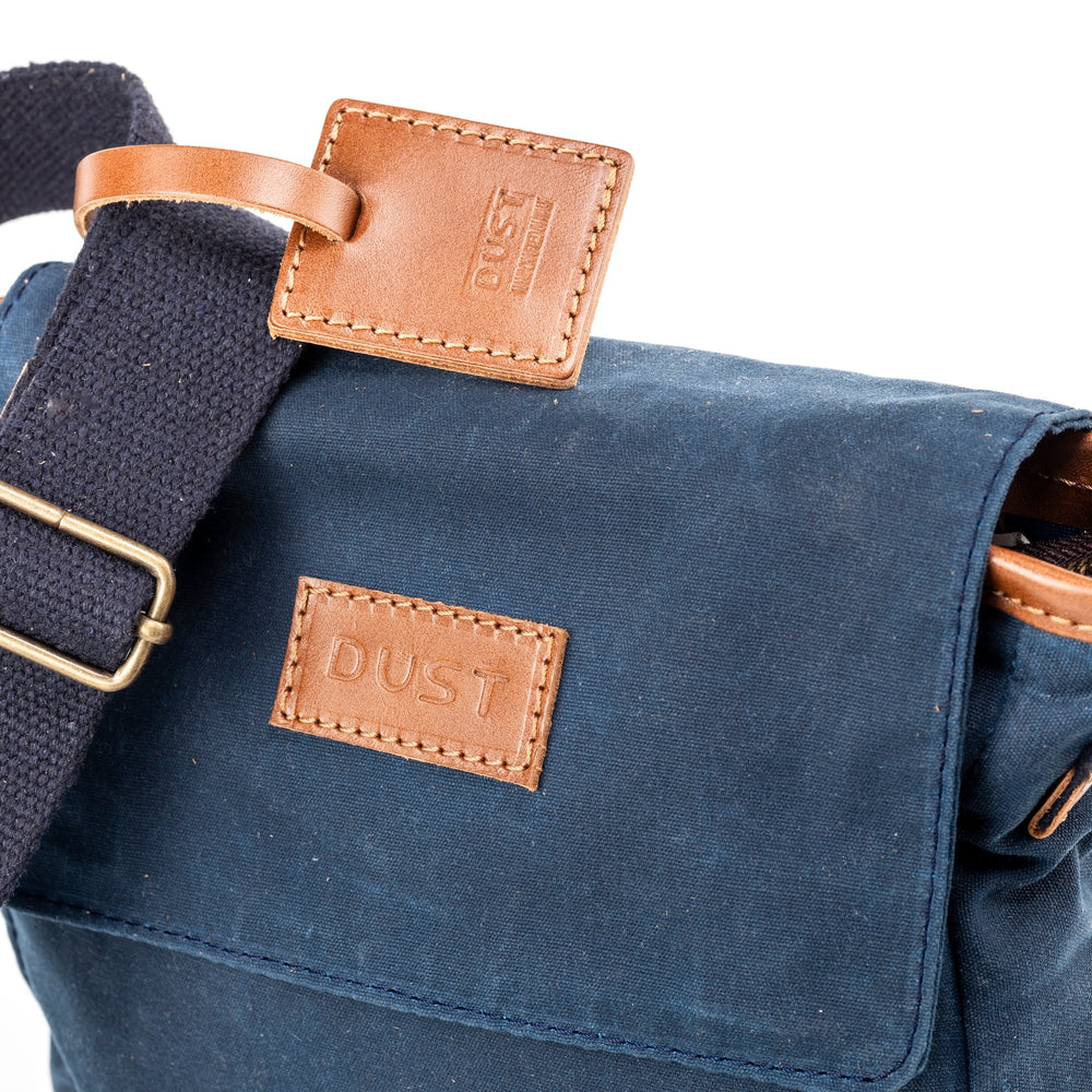 
                      
                        Leather Messenger In Waxed Cotton Made in USA Blue
                      
                    