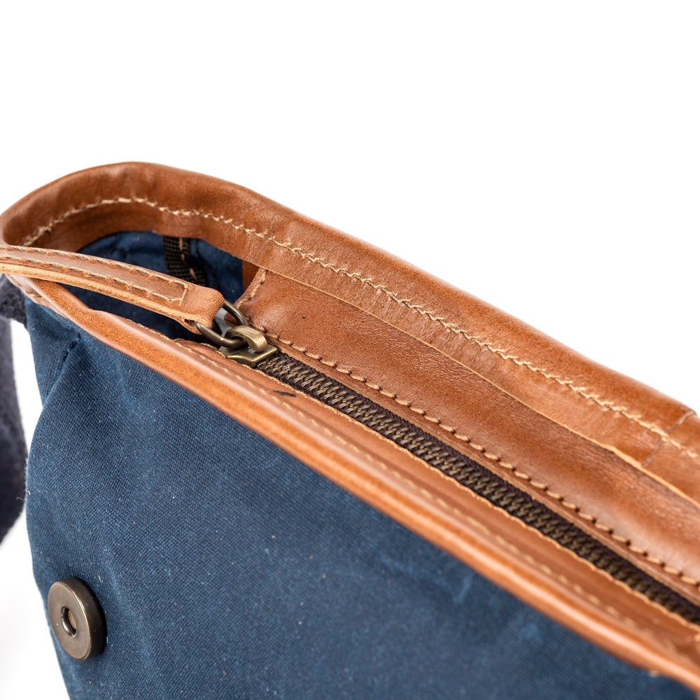 
                      
                        Leather Messenger In Waxed Cotton Made in USA Blue
                      
                    