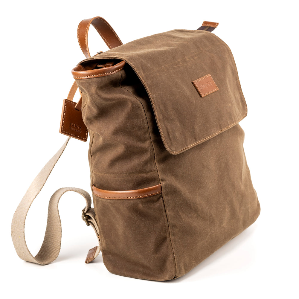 Leather Backpack In Waxed Cotton Made in USA Brown